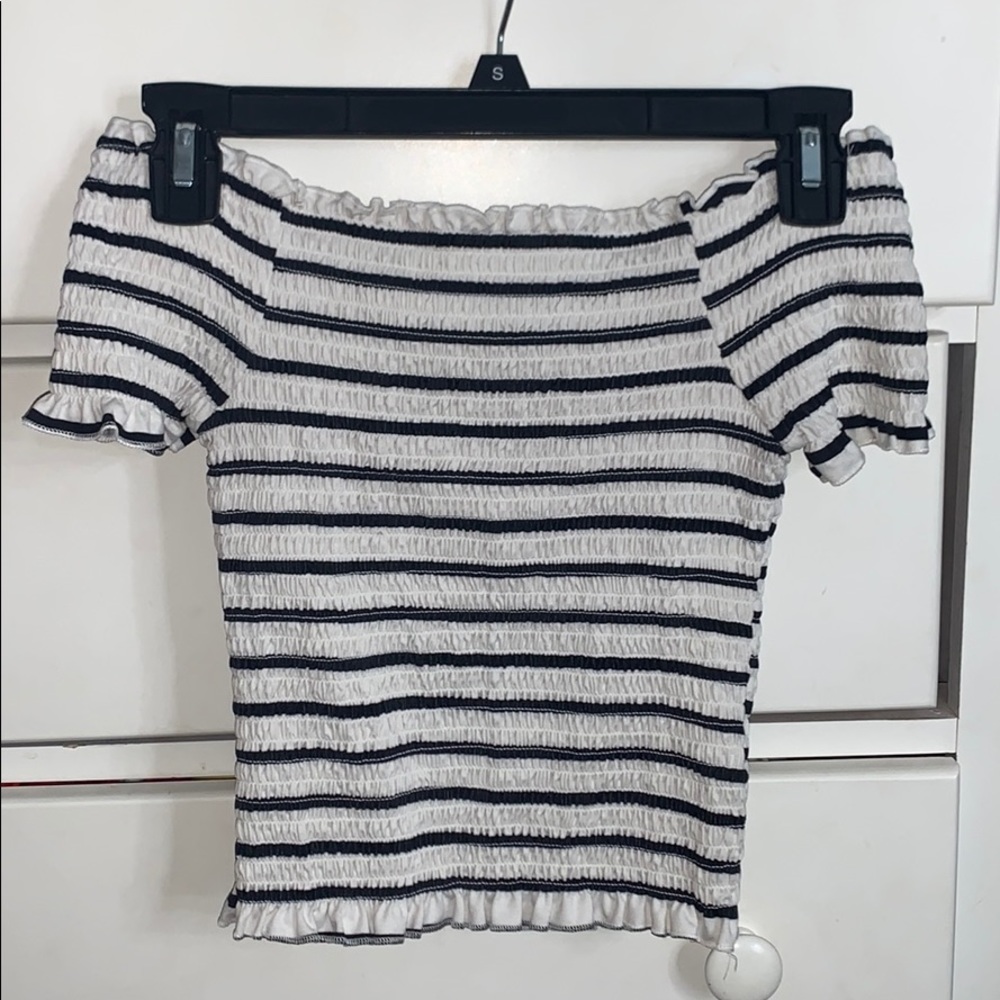Striped off the shoulder tube top